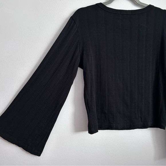 Revolve LNA Ribbed Rayon +Spandex Long Sleeve Crop Shirt with chest cutout - Picture 7 of 9